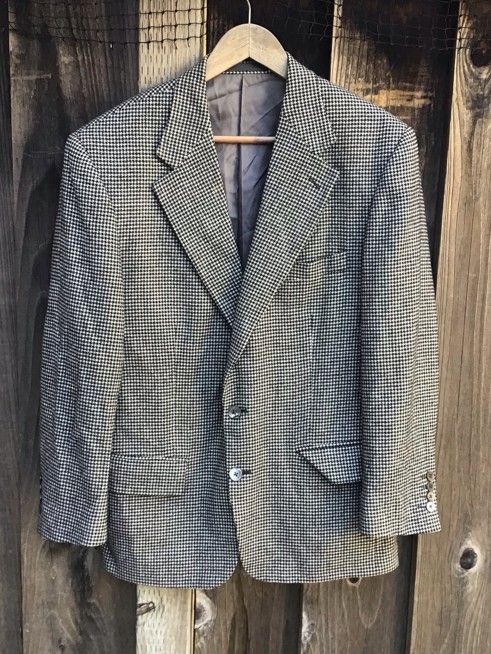 Neiman Marcus Loro Piana Cashmere Blazer Houndstooth Black White Sport Coat L